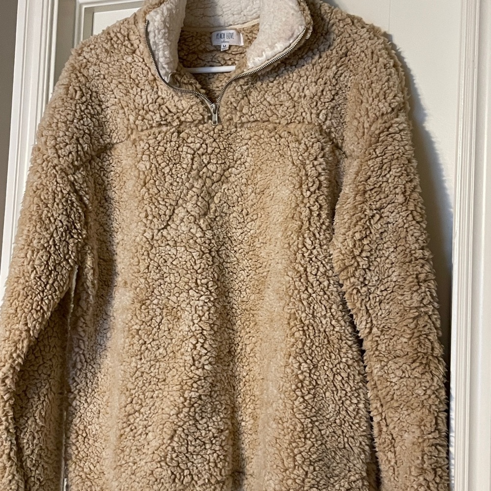 Peach Love California Tan Sherpa Turtleneck Sweater